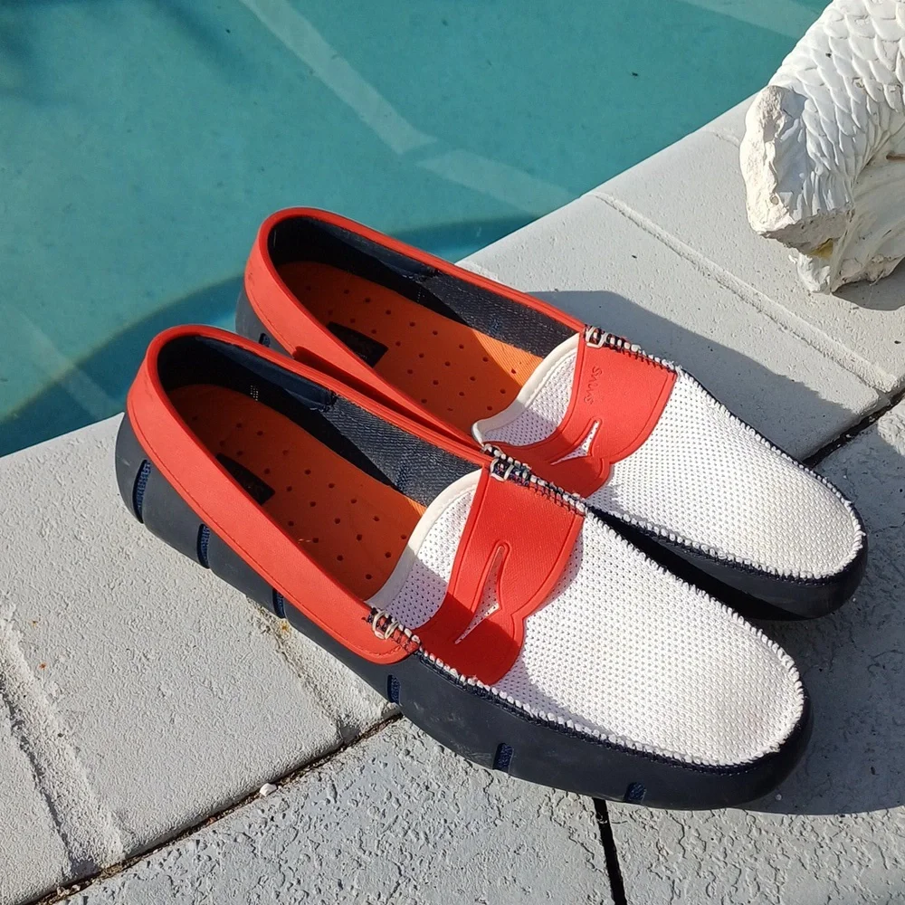 Swims Men's White, Red & Navy Slip-On Boat Shoes